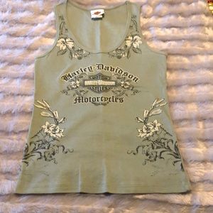 Ladies Harley Davidson Olive Green Tank Top Medina OH size Small  Like New!!